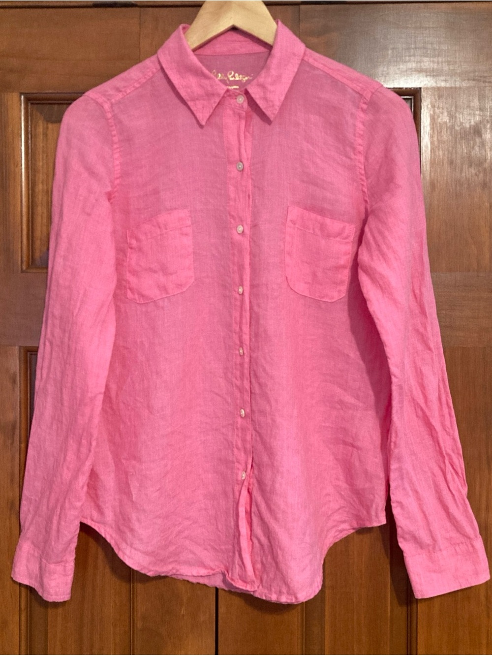 Lilly Pulitzer Bright Pink Linen Button-Down Shirt women’s size XS